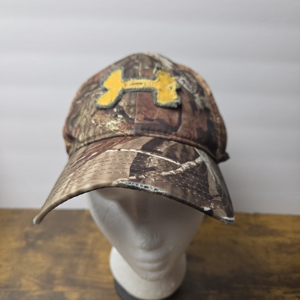 Under Armour Camo Hunting Hat Cap HeatGear Yellow Logo Strapback OSFA Mens
